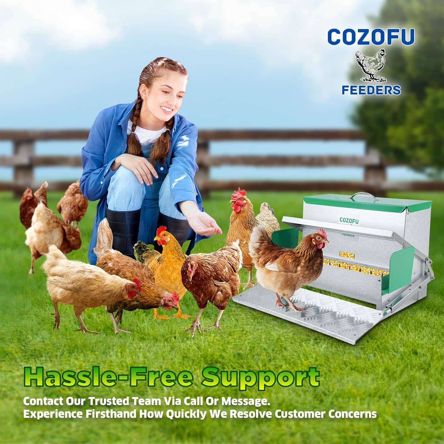 Comedero automatico tipo tolva para gallinas de 11 kg y 18 kg con sistema anti desperdicio.