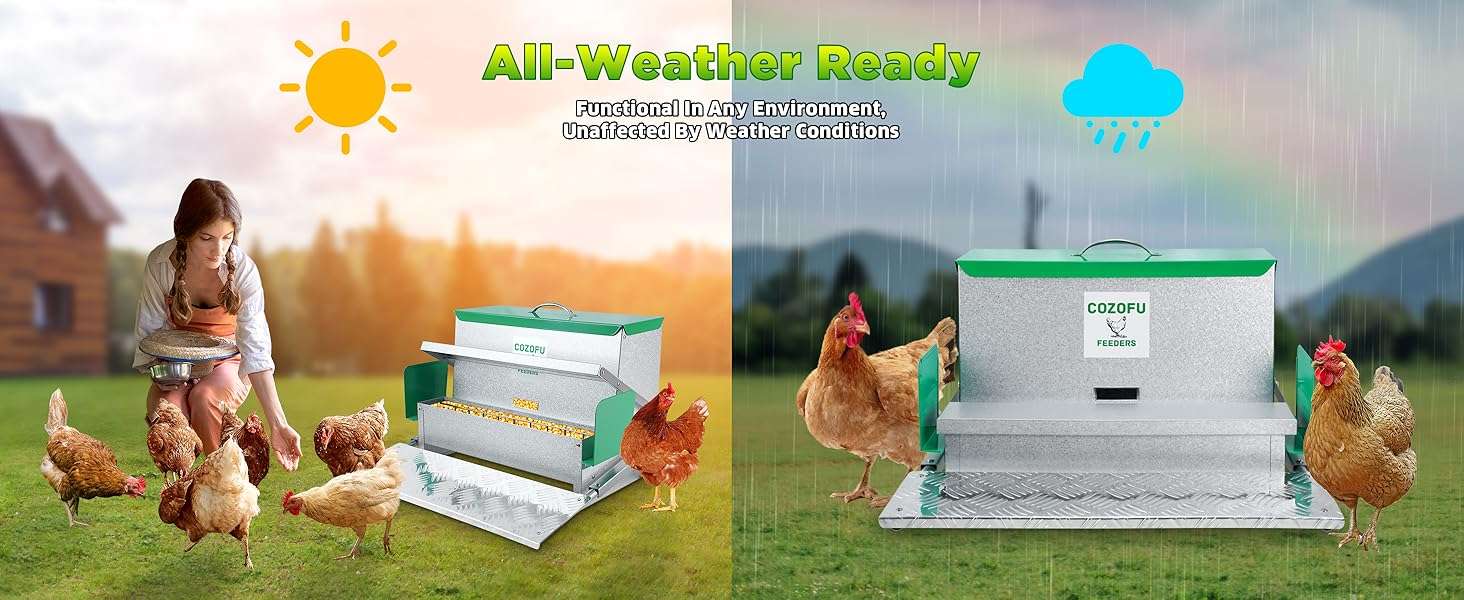 Comedero automatico tipo tolva para gallinas de 11 kg y 18 kg con sistema anti desperdicio.
