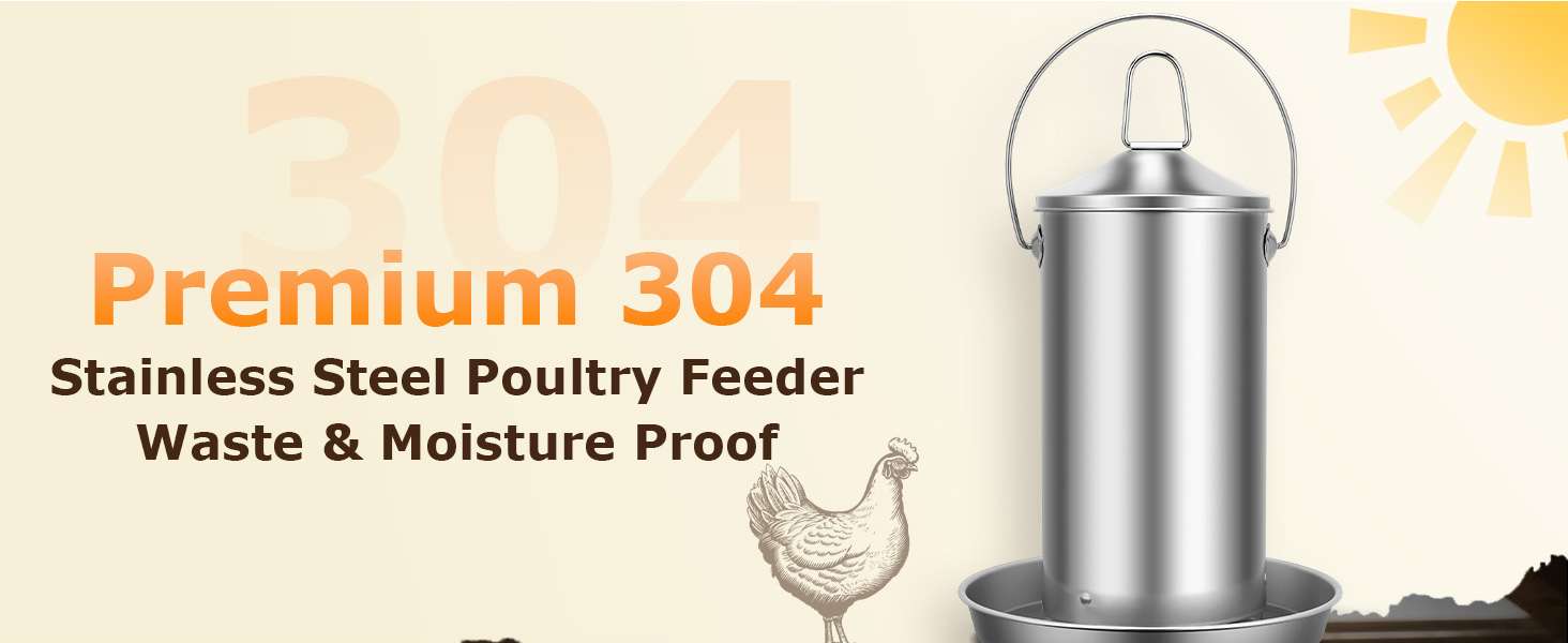 Comedero colgante de 4 kg para gallinas en acero inoxidable 304 resistente a la lluvia y anti desperdicio.