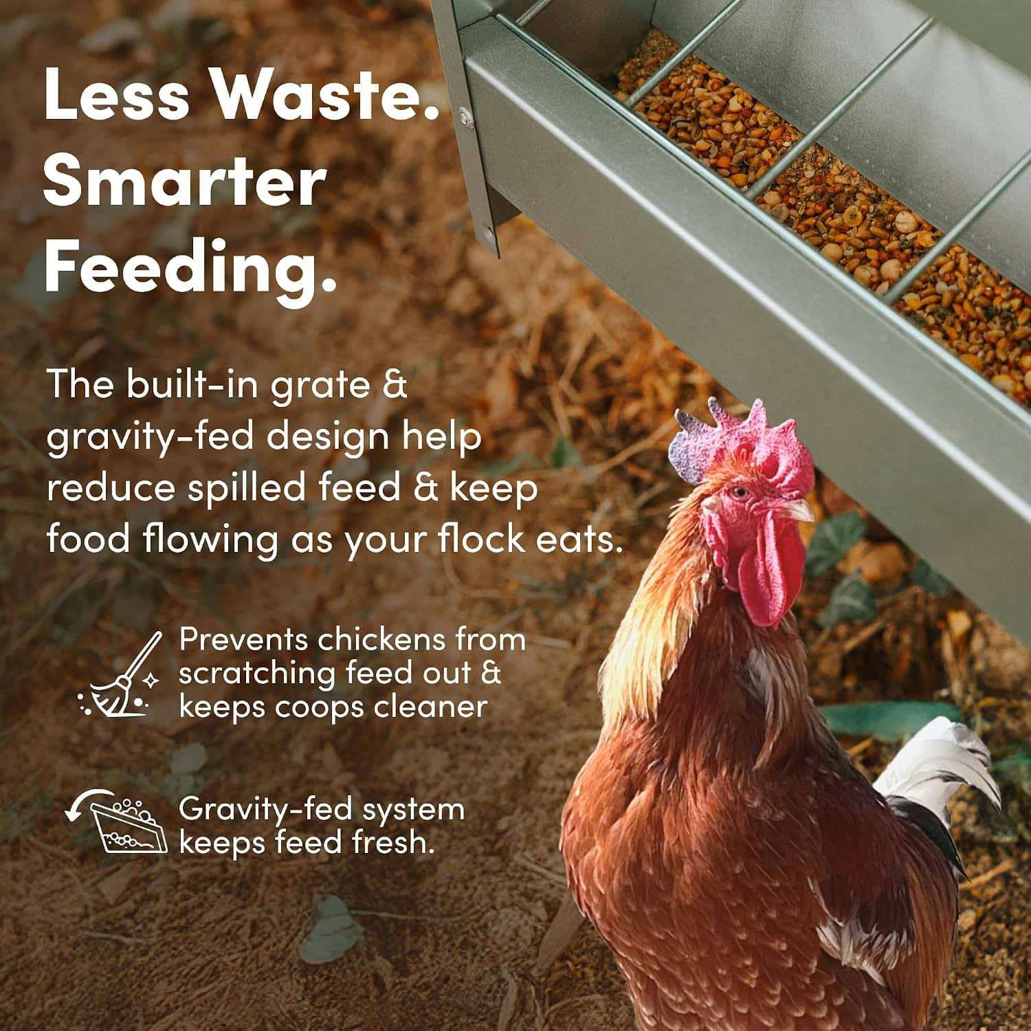 Comedero tolva de acero galvanizado para gallinas disponible en 4.5 kg 11 kg y 23 kg montaje en muro.