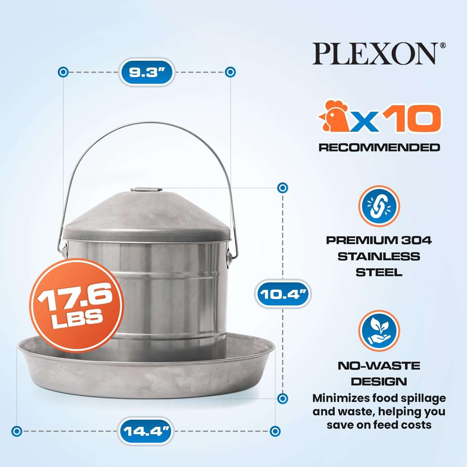Comedero tolva de acero inoxidable para gallinas disponible en 3 kg 4 kg y 8 kg resistente al oxido.