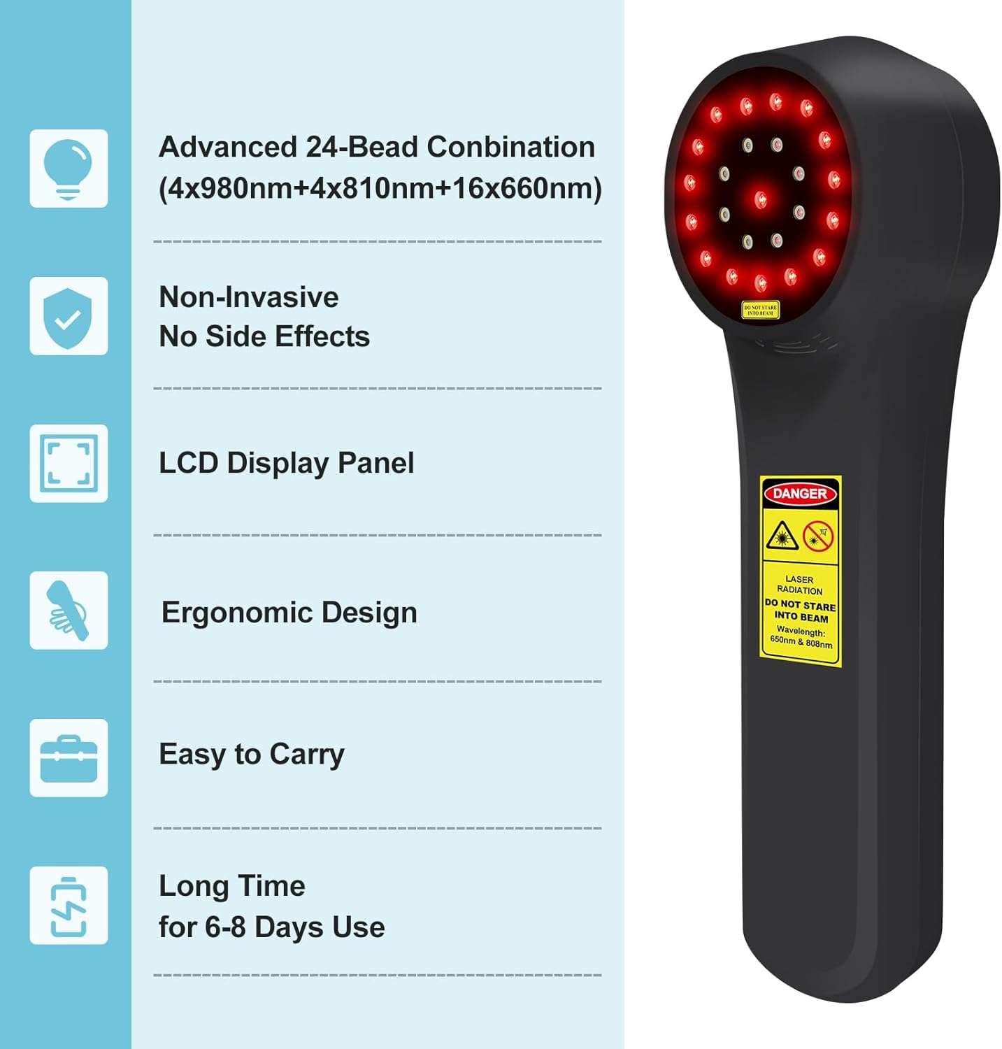 Dispositivo de terapia laser frio veterinario para dolor y artritis en caballos y perros con 3 longitudes de onda