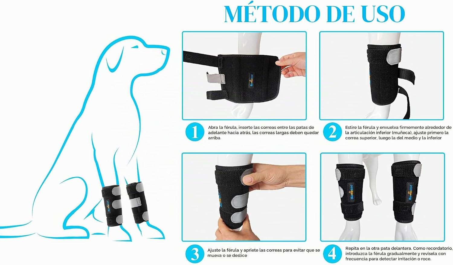 Ferula ortopedica perro pata delantera muñequera carpo soporte metal artritis esguince