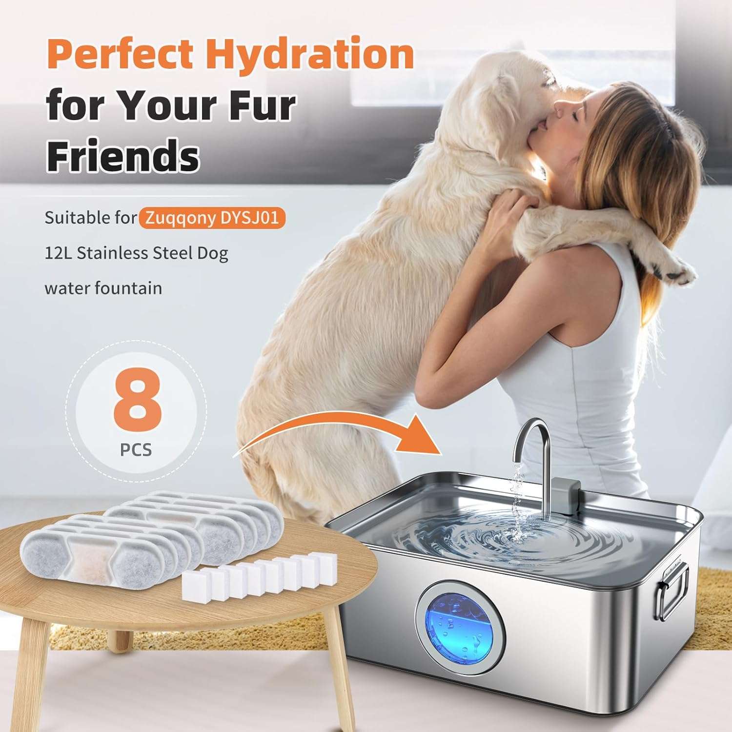 Fuente de Agua Acero Inoxidable 12 Litros Perros Grandes Ventana y Luz LED - Imagen 6