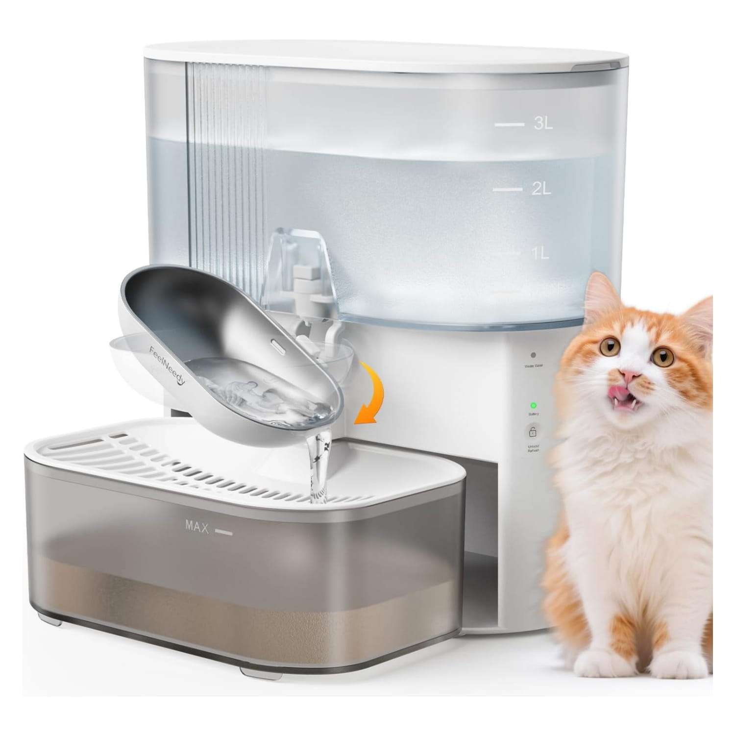 Fuente de agua para gatos autolimpiable sin filtros de 3.5 litros inalambrica con bateria de 180 dias.