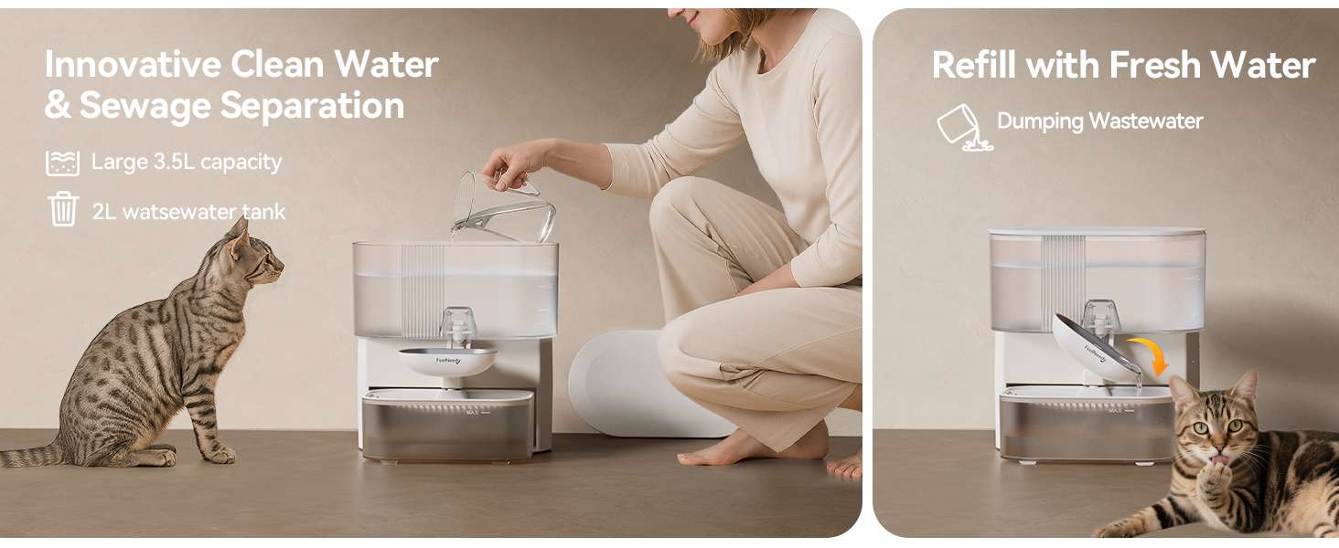 Fuente de agua para gatos autolimpiable sin filtros de 3.5 litros inalambrica con bateria de 180 dias.