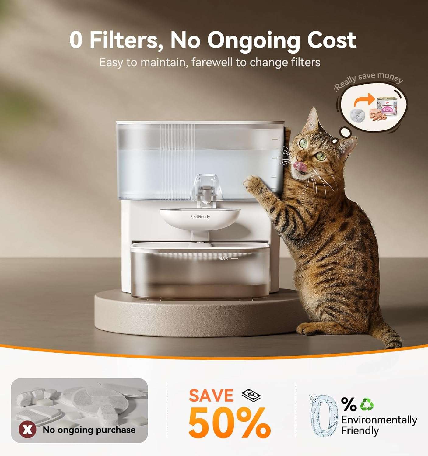 Fuente de agua para gatos autolimpiable sin filtros de 3.5 litros inalambrica con bateria de 180 dias.