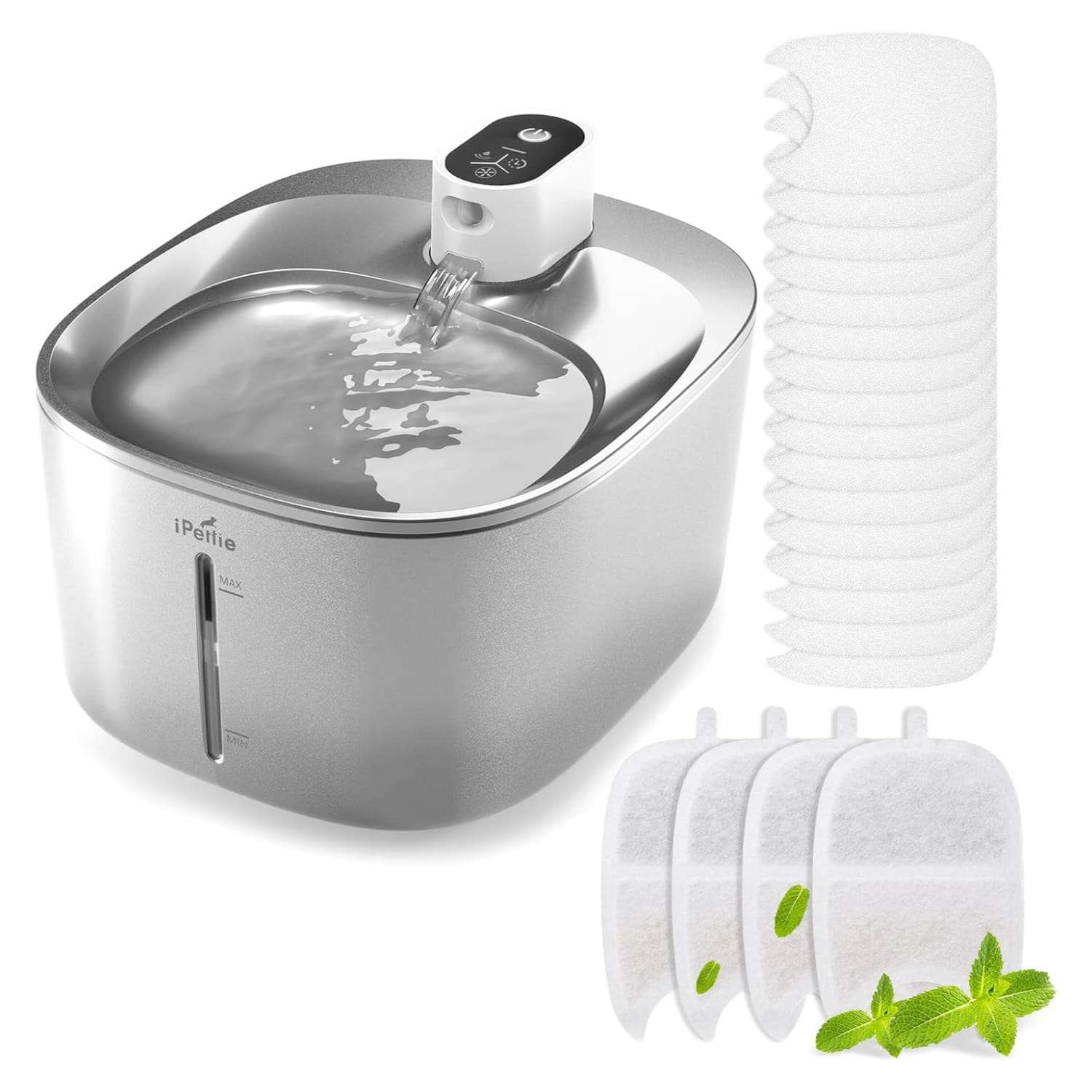 Fuente de agua inalambrica de 4 litros acero inoxidable para gatos y perros con sensor y bateria de larga duracion.