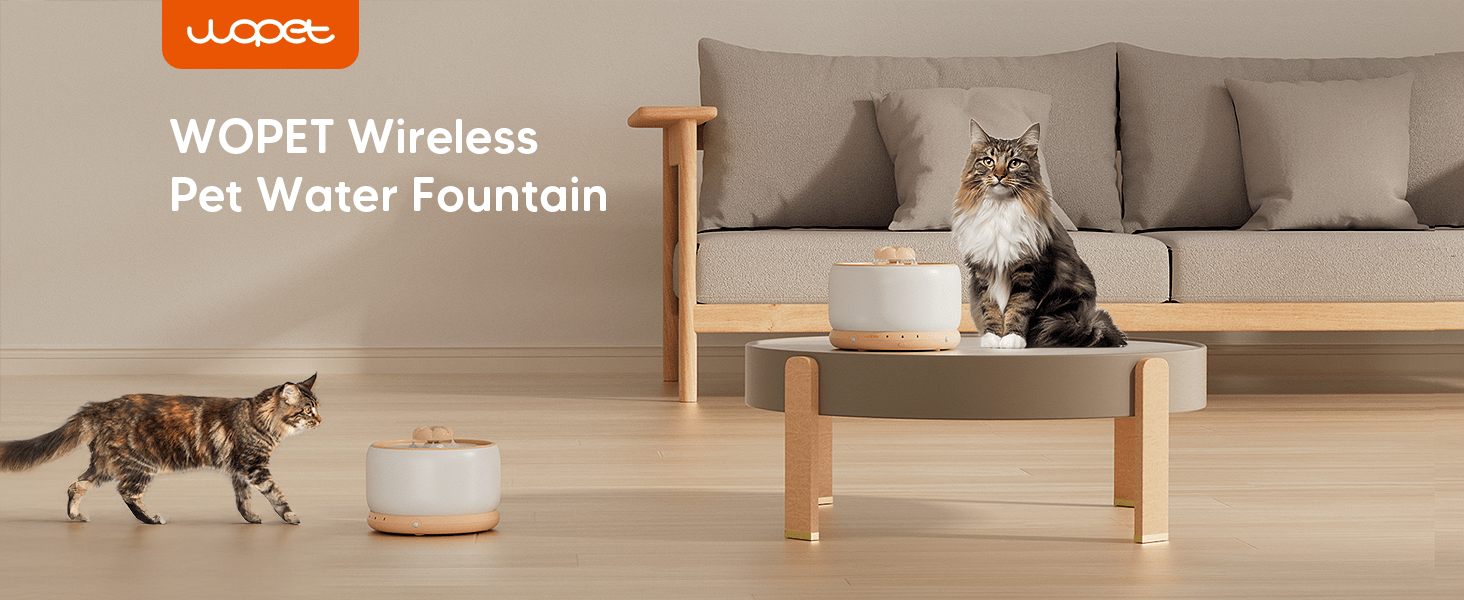 Fuente de agua de ceramica inalambrica de 3 litros para gatos con sensor de radar y bateria de larga duracion.