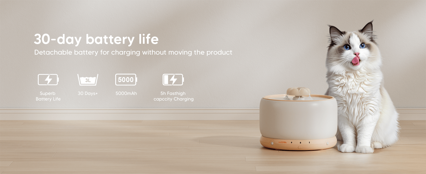 Fuente de agua de ceramica inalambrica de 3 litros para gatos con sensor de radar y bateria de larga duracion.