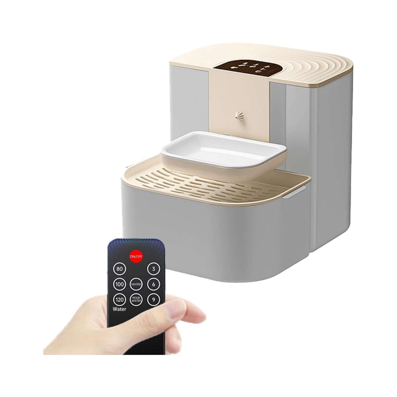 Fuente de agua inalambrica de 4.5 litros de ceramica para gatos con control de temperatura y bateria de larga duracion.