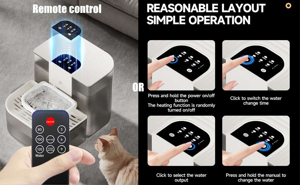 Fuente de agua inalambrica de 4.5 litros de ceramica para gatos con control de temperatura y bateria de larga duracion.