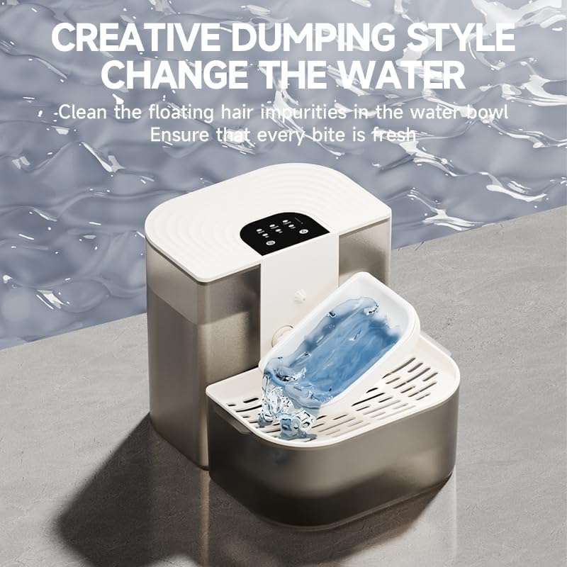 Fuente de agua inalambrica de 4.5 litros de ceramica para gatos con control de temperatura y bateria de larga duracion.