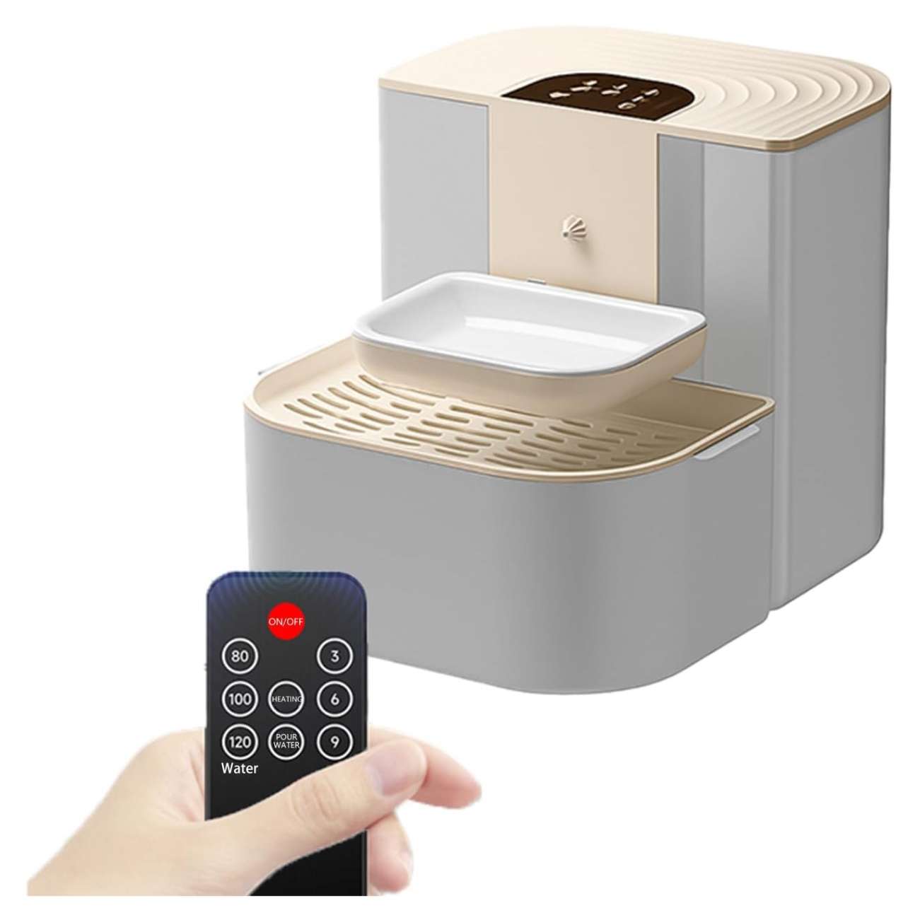 Fuente de agua inalambrica de 4.5 litros de ceramica para gatos con control de temperatura y bateria de larga duracion.