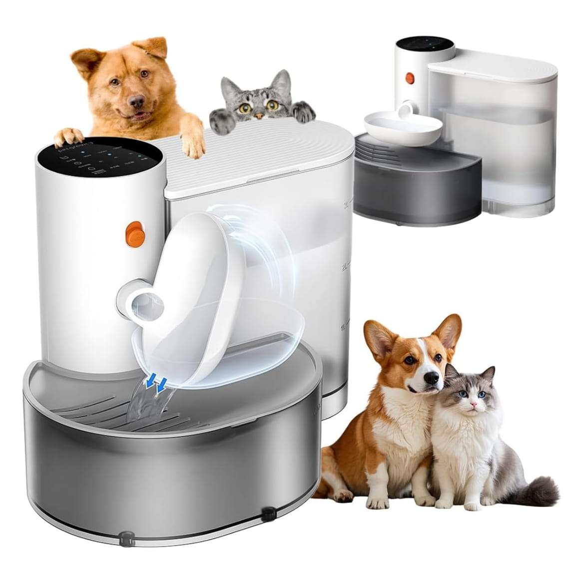 Fuente de agua inalambrica sin filtros para gatos de 3 litros con pantalla tactil y separacion de aguas residuales.
