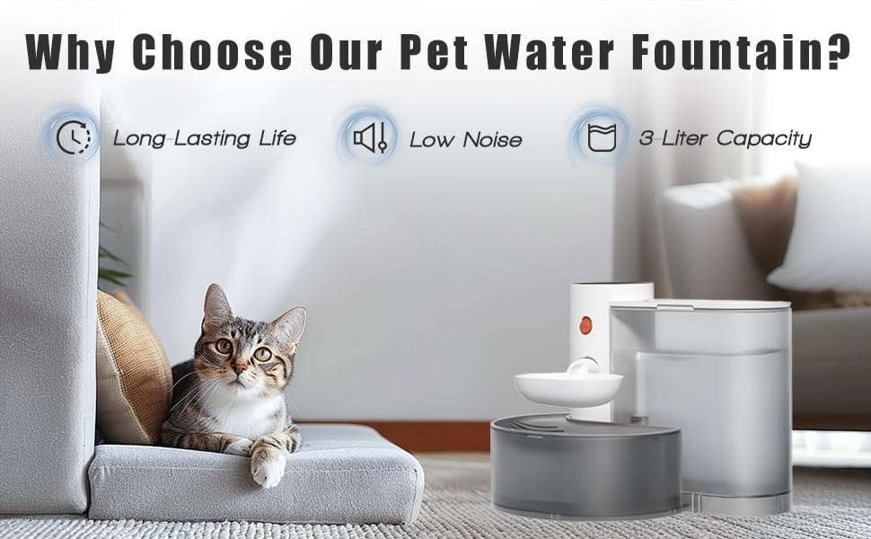 Fuente de agua inalambrica sin filtros para gatos de 3 litros con pantalla tactil y separacion de aguas residuales.
