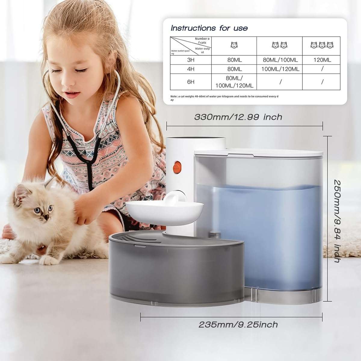 Fuente de agua inalambrica sin filtros para gatos de 3 litros con pantalla tactil y separacion de aguas residuales.