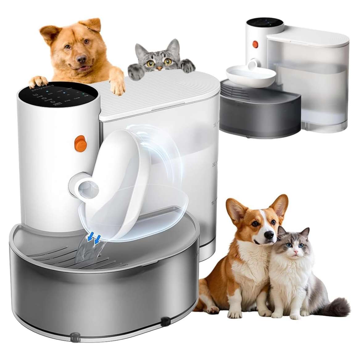 Fuente de agua inalambrica sin filtros para gatos de 3 litros con pantalla tactil y separacion de aguas residuales.