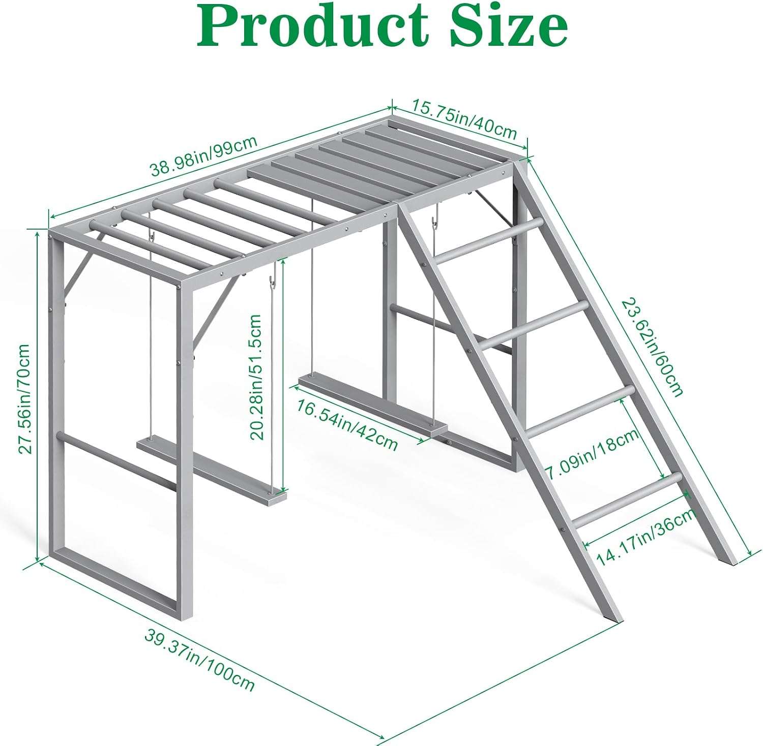 Gimnasio y percha para pollitos de 100 x 100 cm con columpios y estructura resistente al agua de metal y WPC