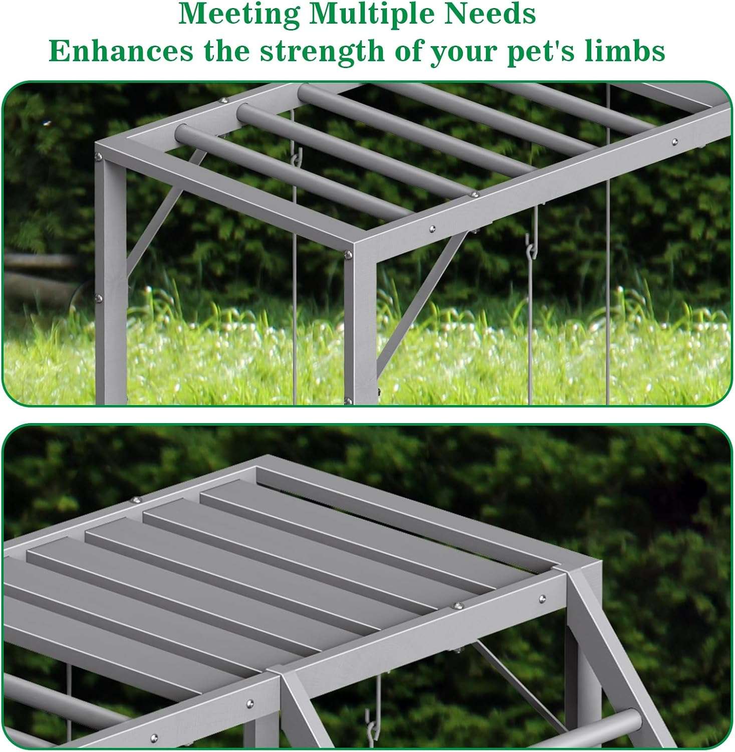 Gimnasio y percha para pollitos de 100 x 100 cm con columpios y estructura resistente al agua de metal y WPC