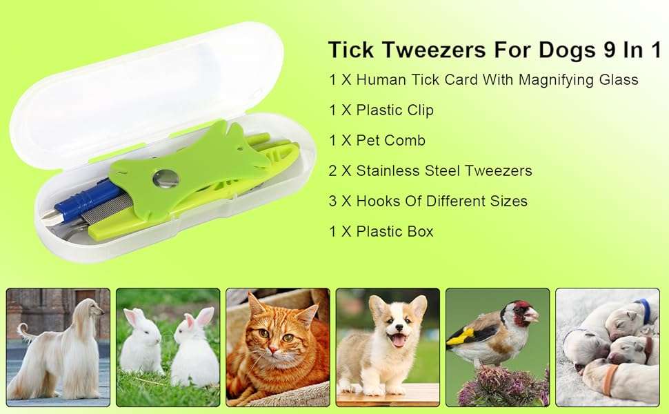 Kit 8 piezas saca garrapatas y pulgas con lupa y pinzas de acero para perros y gatos