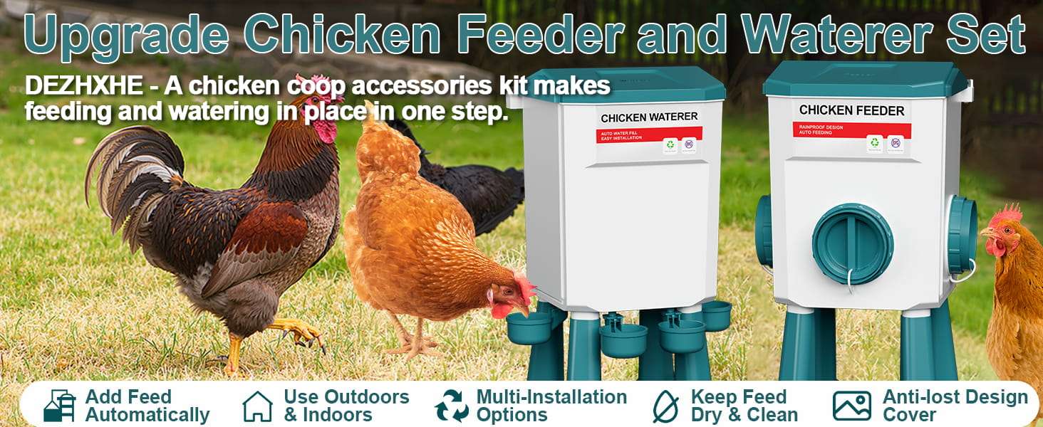 Kit completo de comedero y bebedero para gallinas de 8 kg y 12 kg con patas ajustables red de verduras y niples.