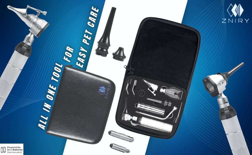 Kit diagnostico veterinario 3 en 1 otoscopio oftalmoscopio luz led perros gatos