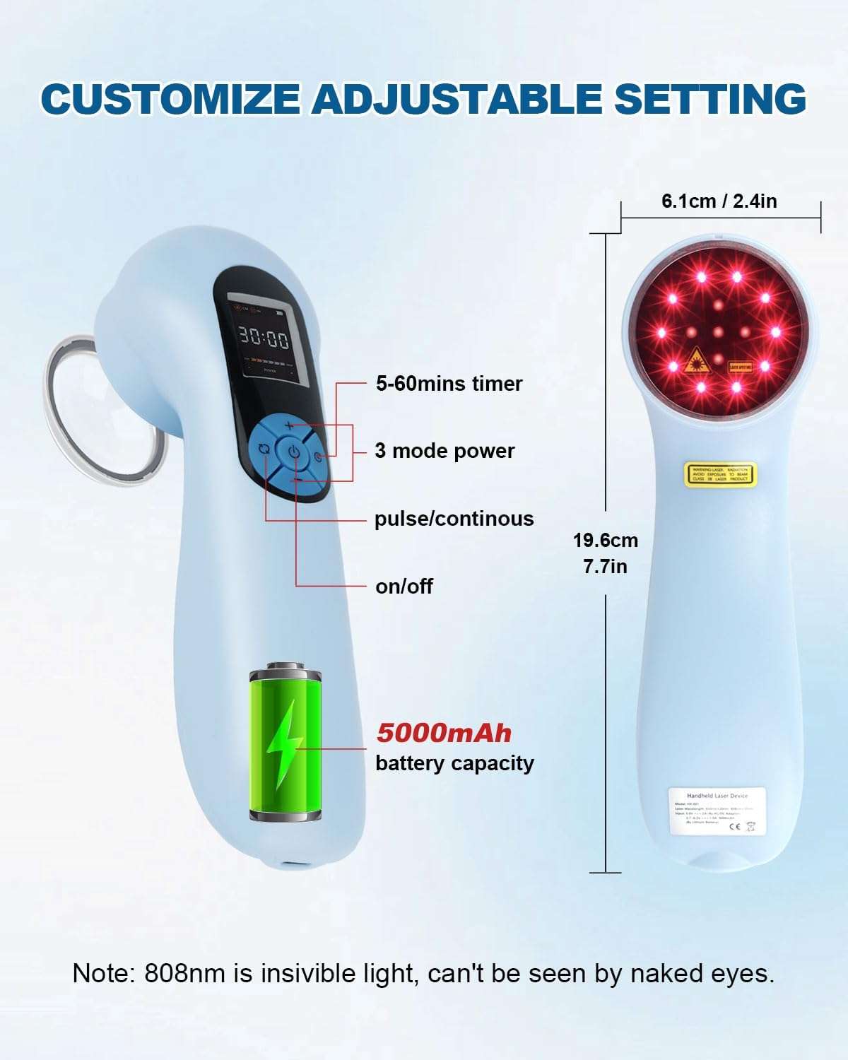 Dispositivo laser terapeutico veterinario infrarrojo con bateria de 5000mah para dolor y artritis en mascotas