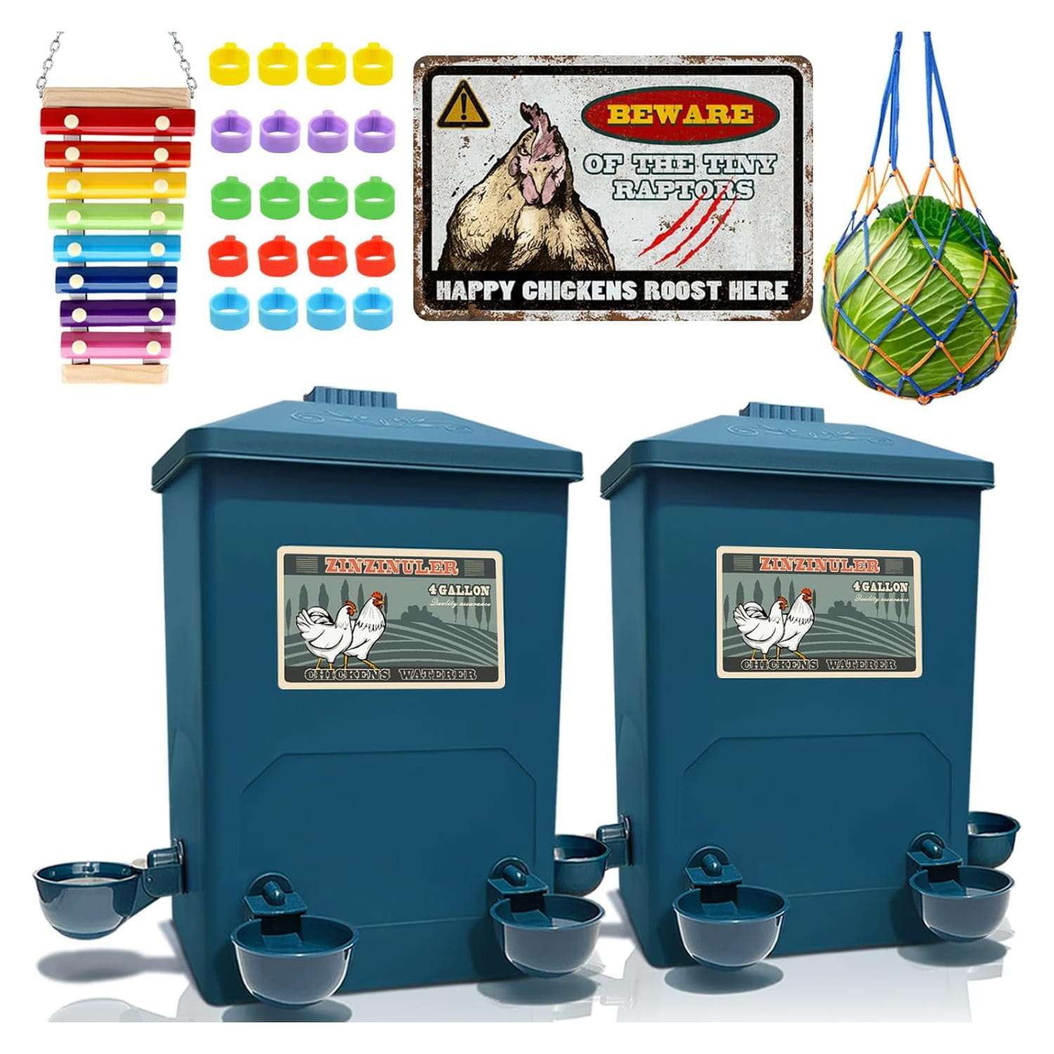 Pack de 2 bebederos de 15 litros cada uno para gallinas con tazas automaticas y sistema colgante.