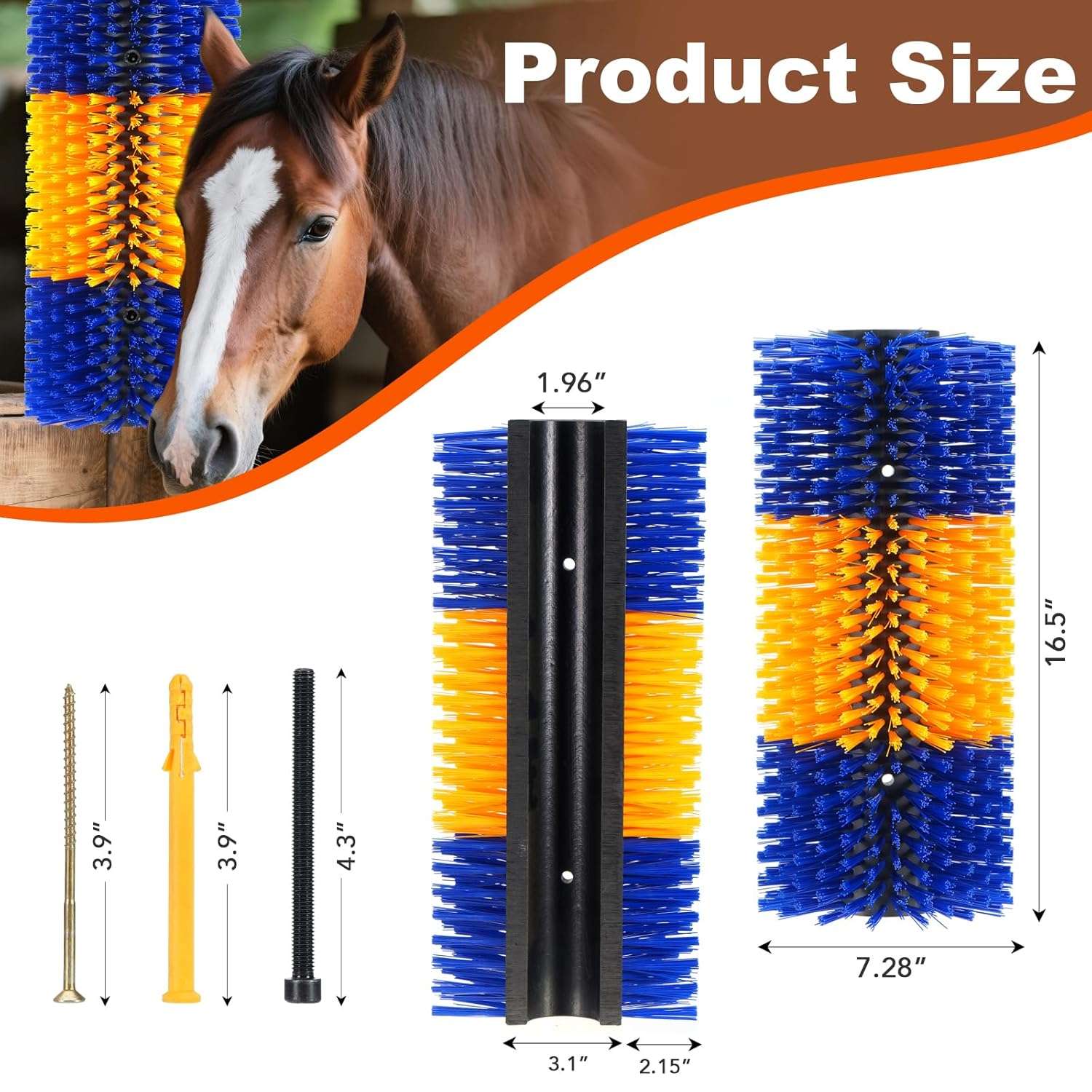 Pack de 2 cepillos rascadores anchos de 43x20 cm para vacas y caballos montaje en poste con cerdas largas