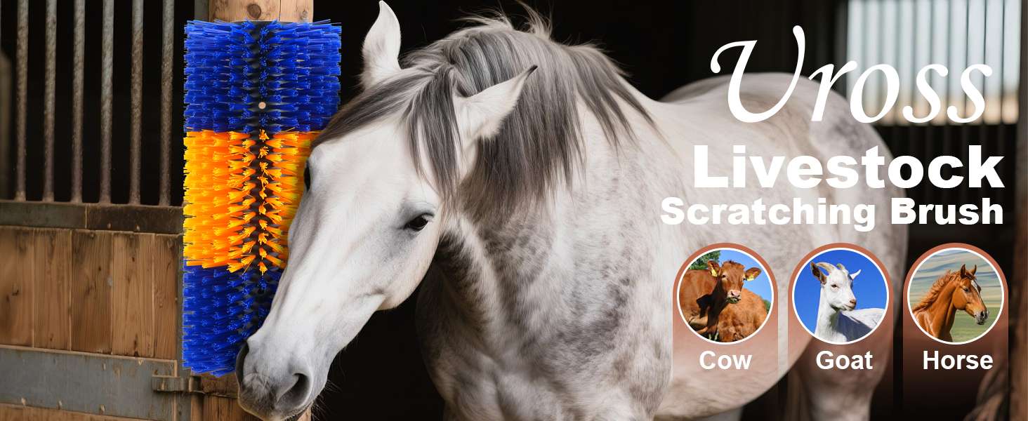 Pack de 2 cepillos rascadores anchos de 43x20 cm para vacas y caballos montaje en poste con cerdas largas