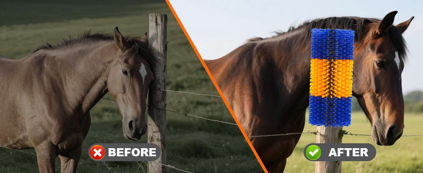 Pack de 2 cepillos rascadores anchos de 43x20 cm para vacas y caballos montaje en poste con cerdas largas