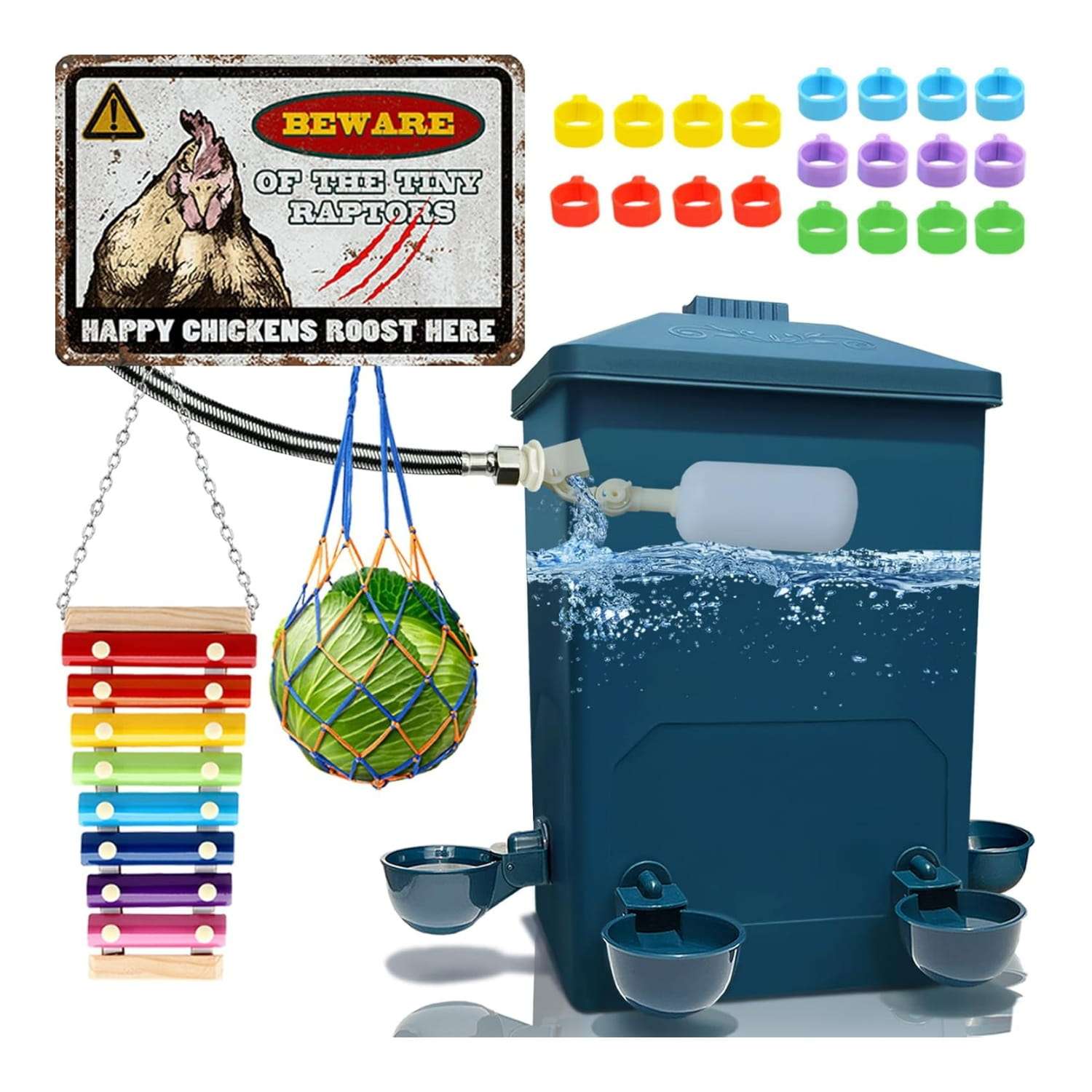 Pack de 2 comederos de 7 kg cada uno para gallinas anti lluvia y anti desperdicio montaje colgante.