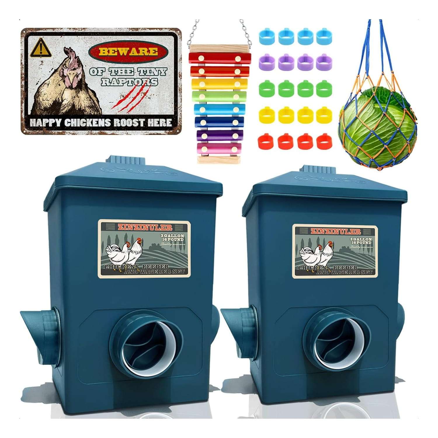 Pack de 2 comederos de 7 kg cada uno para gallinas anti lluvia y anti desperdicio montaje colgante.