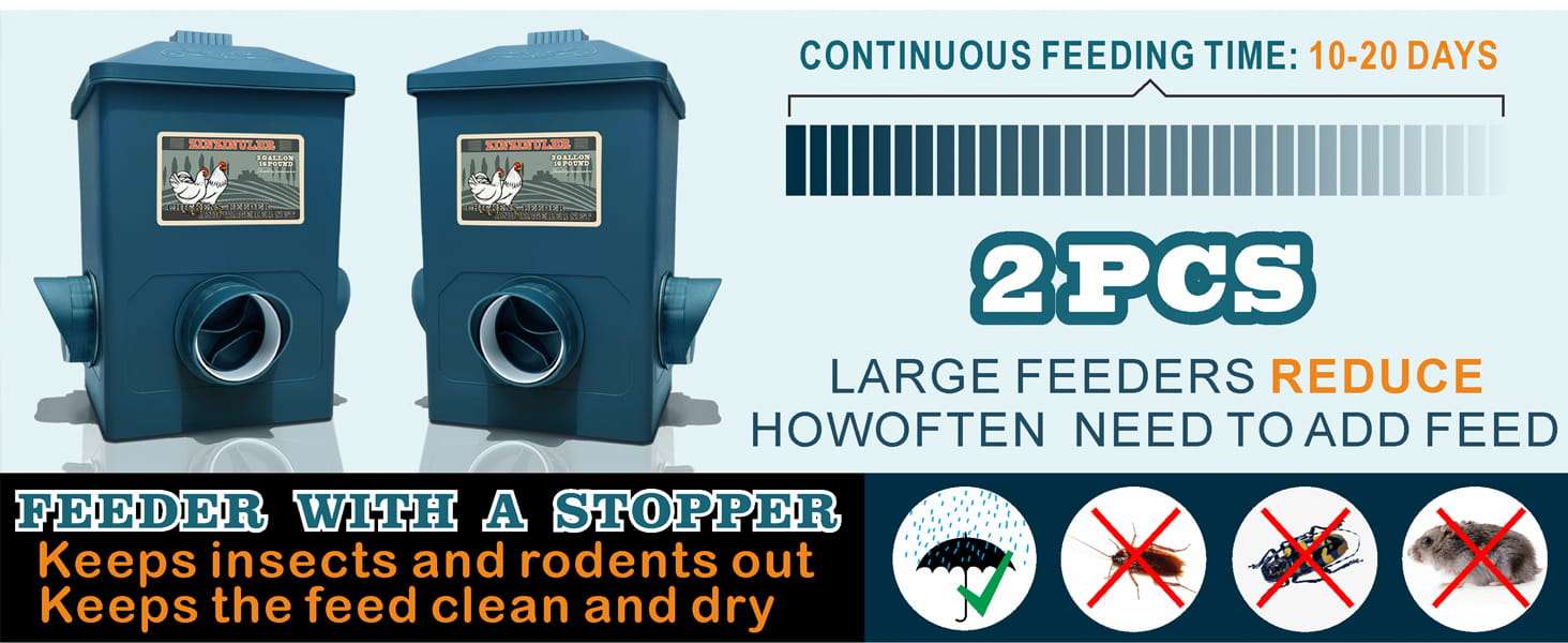 Pack de 2 comederos de 7 kg cada uno para gallinas anti lluvia y anti desperdicio montaje colgante.