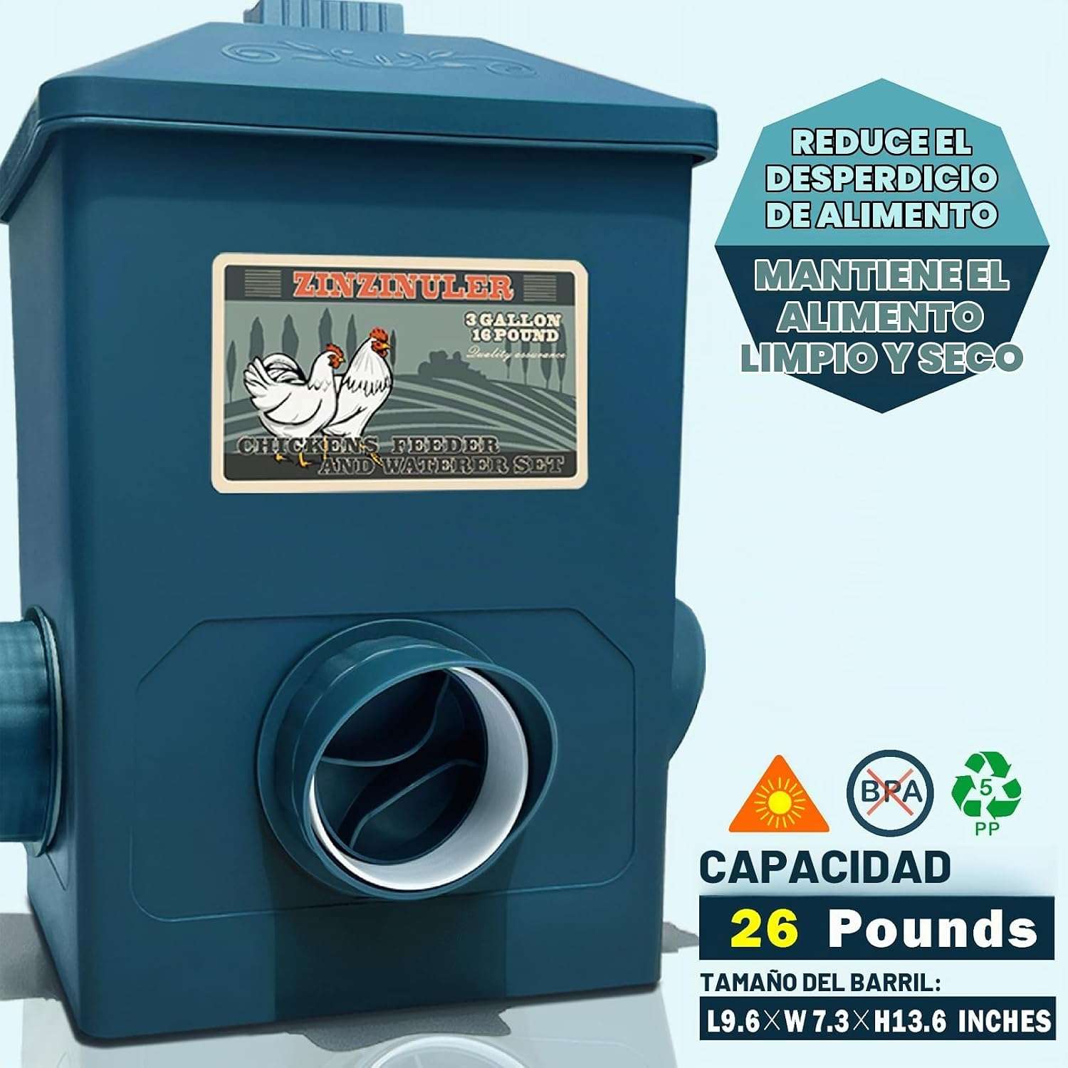 Pack 2 Comederos Gallinas 7 Kg c/u (14 Kg Total) Anti Lluvia y Desperdicio - Imagen 8