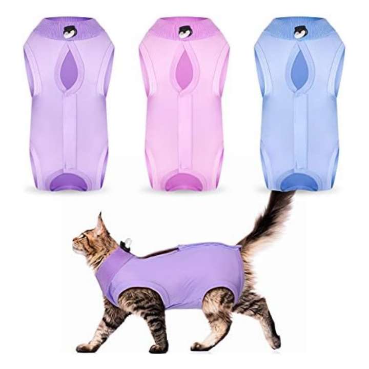 Pack 3 body recuperacion gata esterilizacion tela modal suave post operatorio alternativa cono