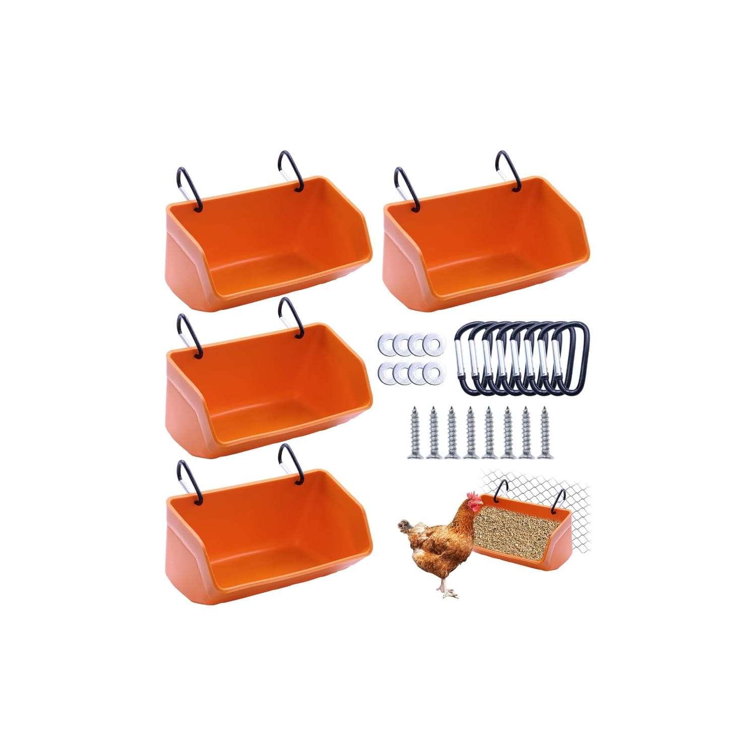 Pack de 4 comederos para gallinas de 4 kg tipo cubo colgante o de muro resistentes y anti desperdicio.