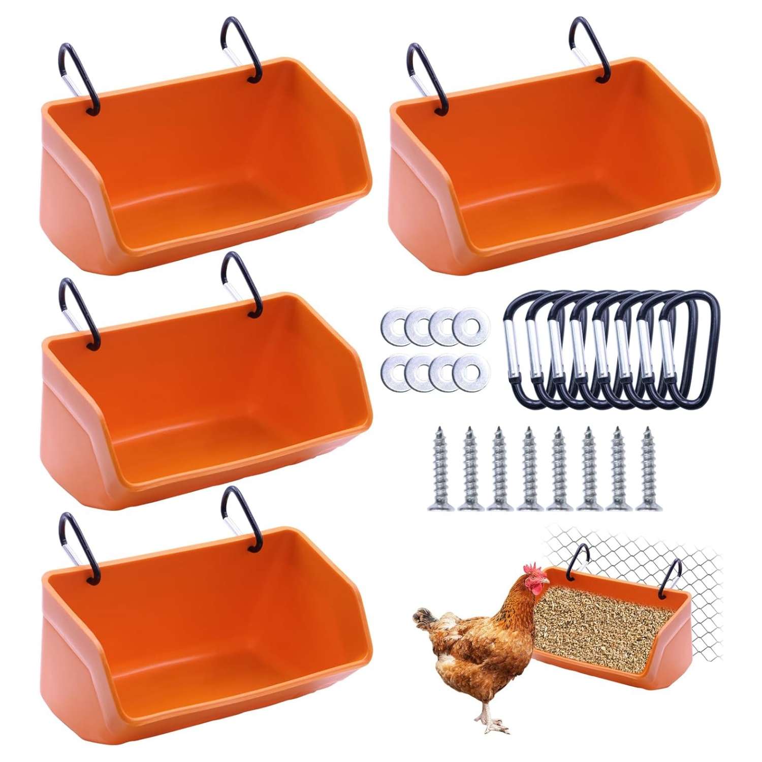 Pack de 4 comederos para gallinas de 4 kg tipo cubo colgante o de muro resistentes y anti desperdicio.