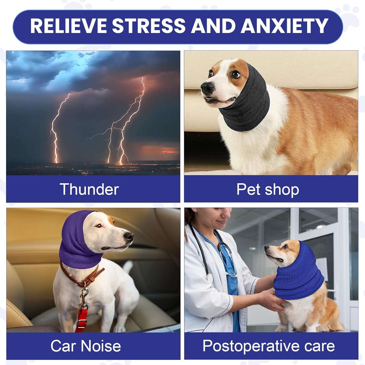 Pack 4 orejeras perro banda elastica secador baño anti ruido colores surtidos grooming