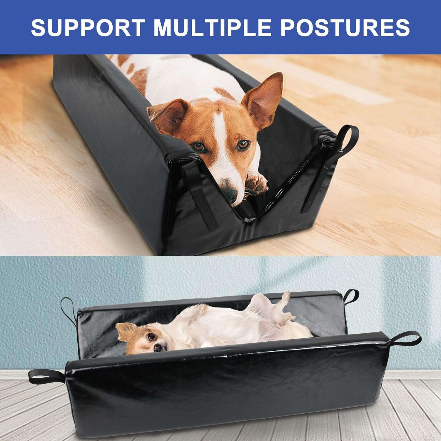 Posicionador veterinario tipo V profundo e impermeable con correas para ecografias y rayos X de mascotas.