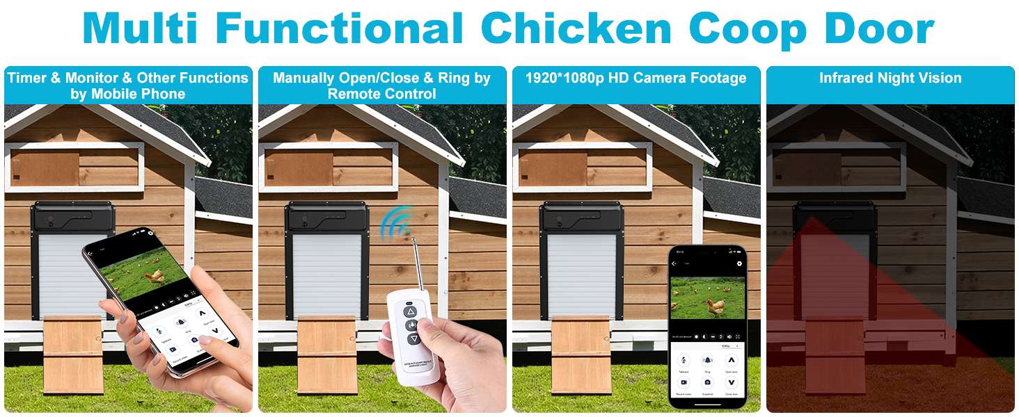 Puerta automatica solar para gallinero con camara wifi y app apertura estandar de 24 cm bateria integrada