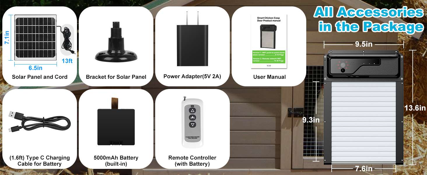 Puerta automatica solar para gallinero con camara wifi y app apertura estandar de 24 cm bateria integrada