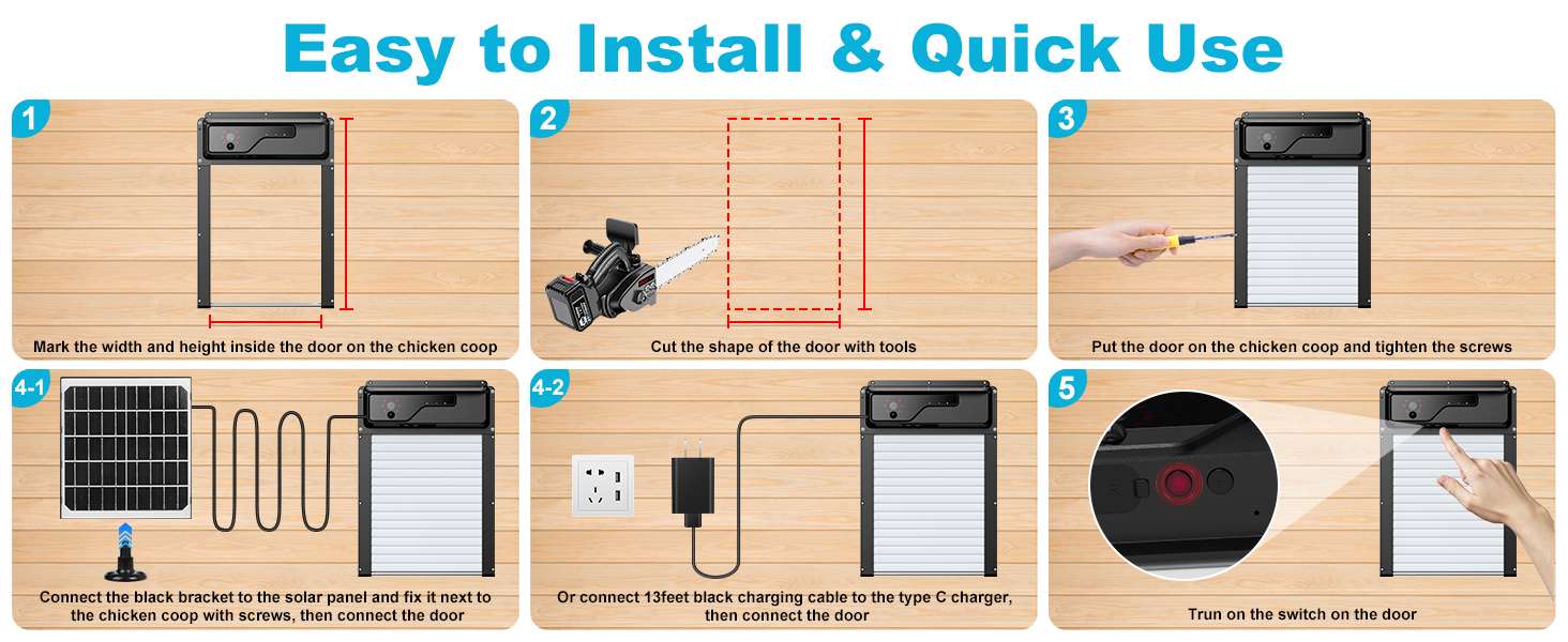 Puerta automatica solar para gallinero con camara wifi y app apertura estandar de 24 cm bateria integrada