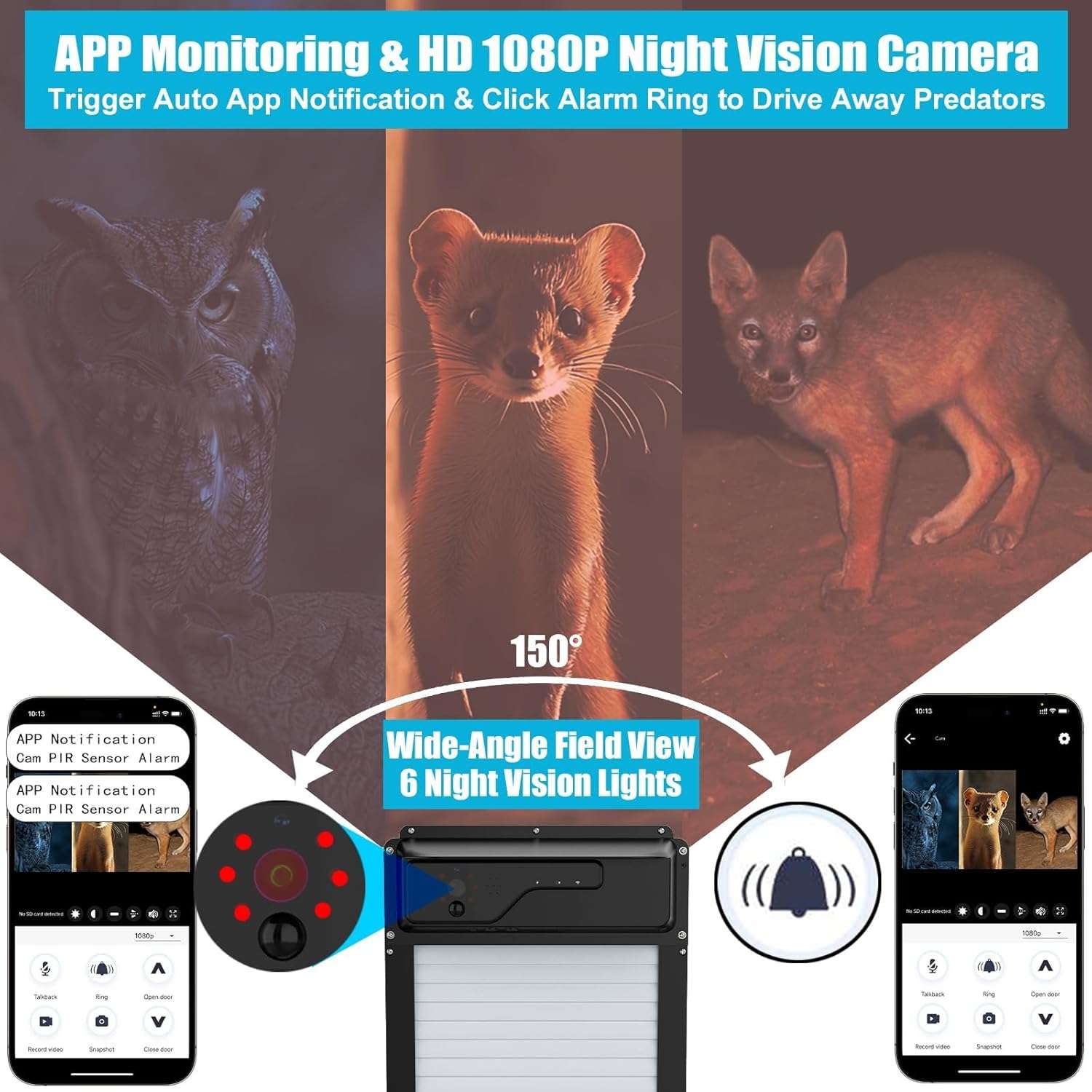 Puerta automatica solar para gallinero con camara wifi y app apertura estandar de 24 cm bateria integrada