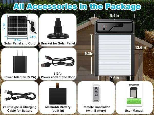 Puerta automatica solar para gallinero con camara wifi y app apertura estandar de 24 cm bateria integrada