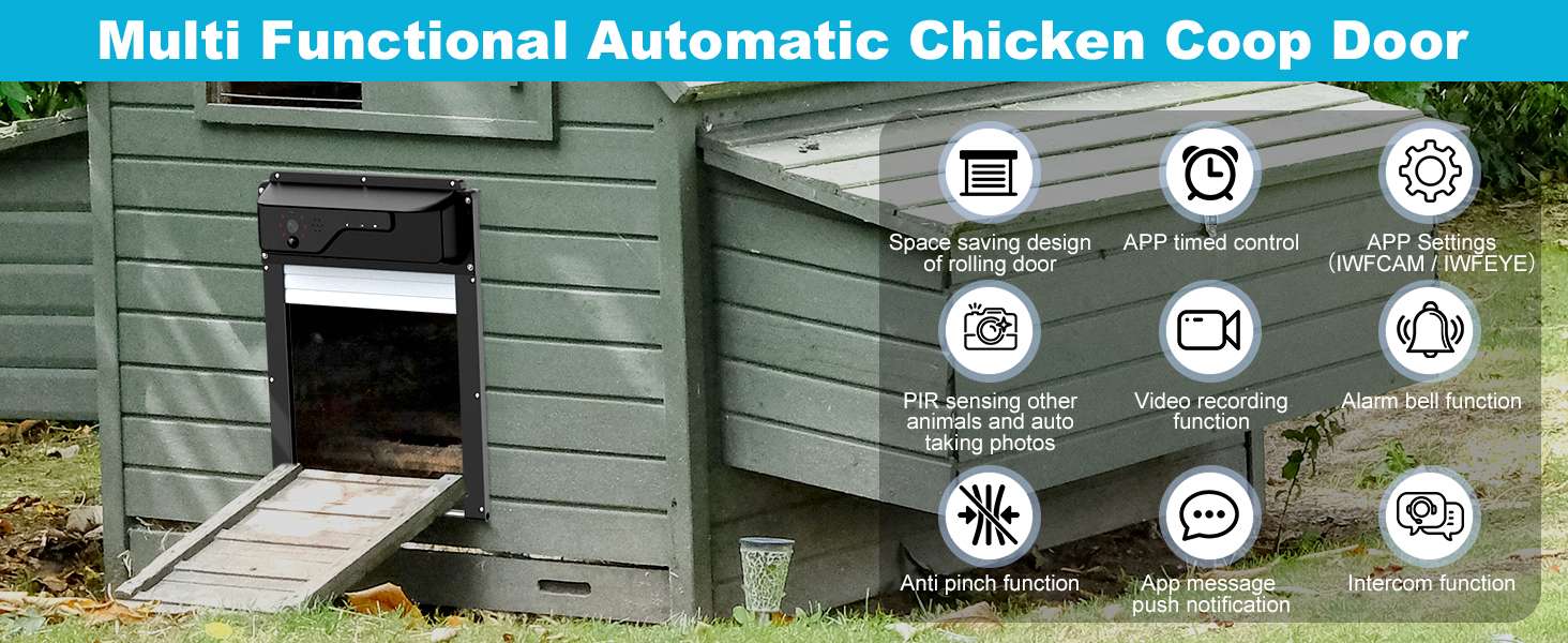 Puerta automatica solar para gallinero con camara wifi y app apertura estandar de 24 cm bateria integrada