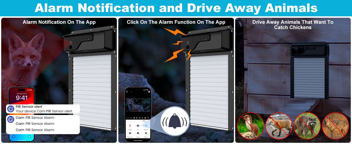 Puerta automatica solar para gallinero con camara wifi y app apertura estandar de 24 cm bateria integrada