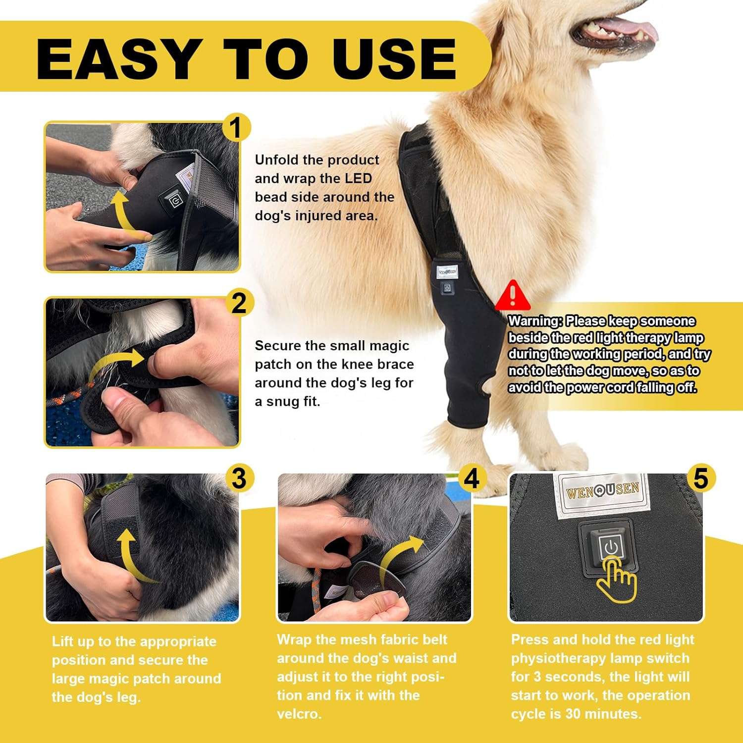 Rodillera perro luz roja infrarroja terapia artritis ligamentos desgarro recuperacion