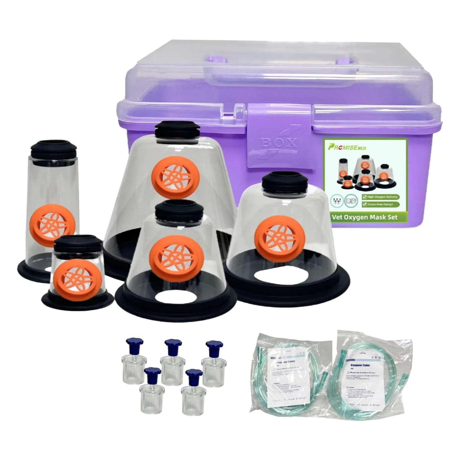Set de 5 mascarillas de oxigeno para perros y gatos veterinaria con tubo de conexion